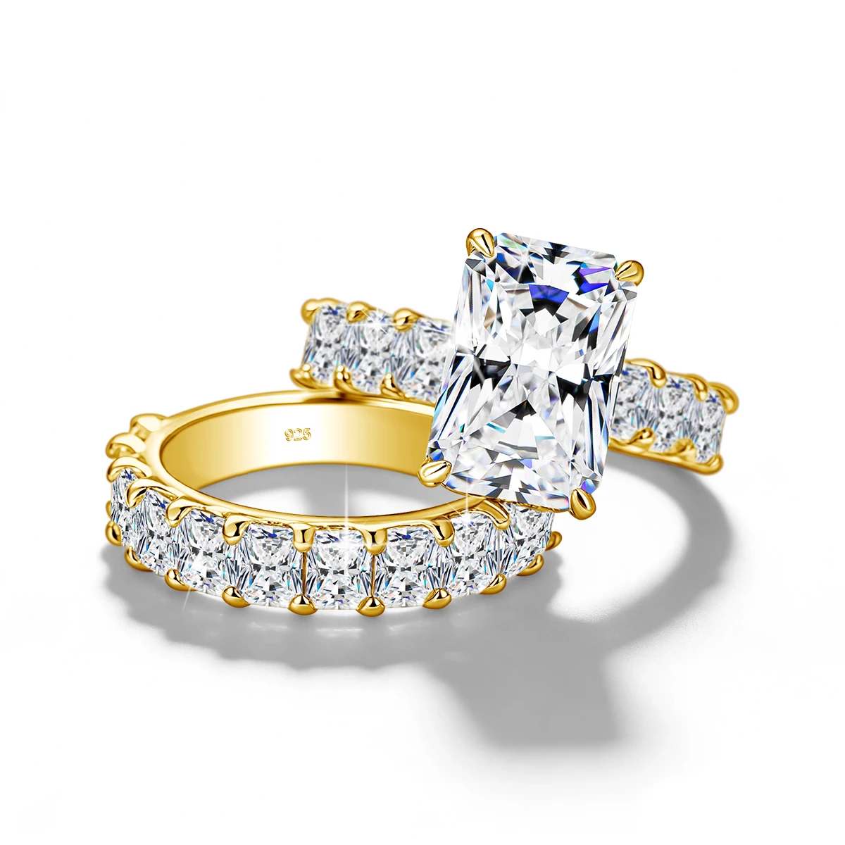 

Radiant Cut Moissanite Ring 925 Sterling Silver 18k Gold Plated Eternity Band for Women Luxury Engagement Wedding Promise Ring