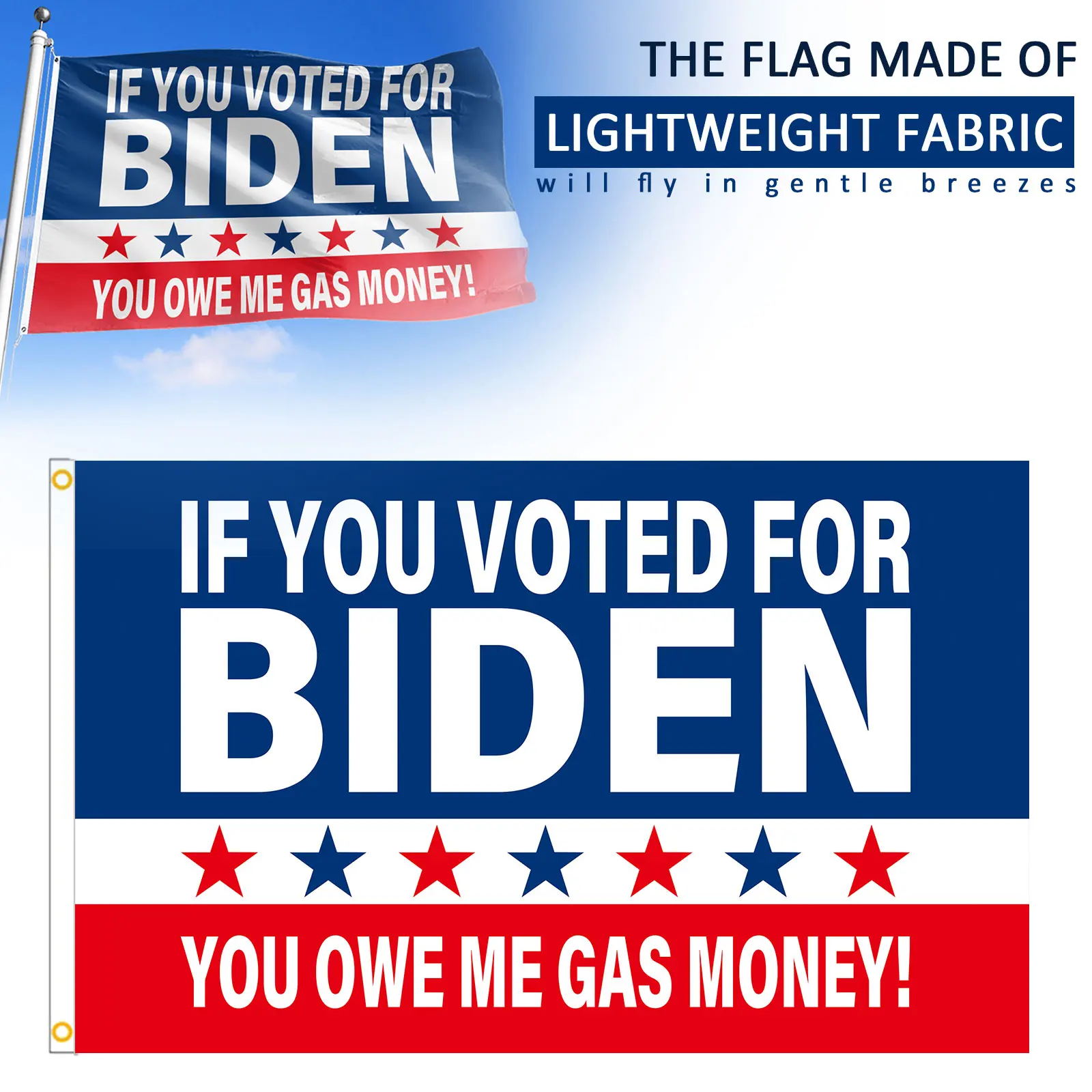 Areyourshop Donald Trump Flag If You Voter For Biden You Owe Me Gas Money America 3X5Ft