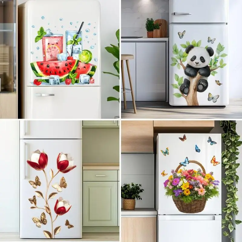 UP】Cool Summer Watermelon Drink Wall Sticker Kitchen Refrigerator Decorative Decal Self-Adhesive Waterproof Removable Home Decor