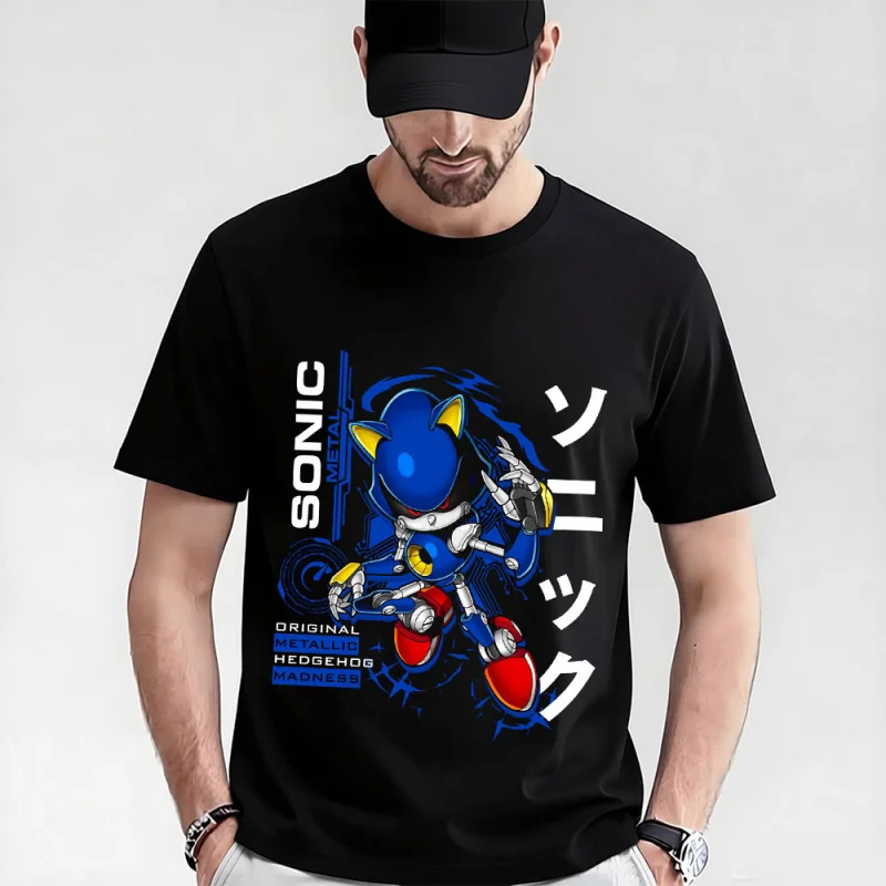 

Metal Sonic The Hedgehog Shadow Gift t shirt for Anime lover 0319 Cartoon Graphic Tee 100% cotton Y2K clothes Large size Tops