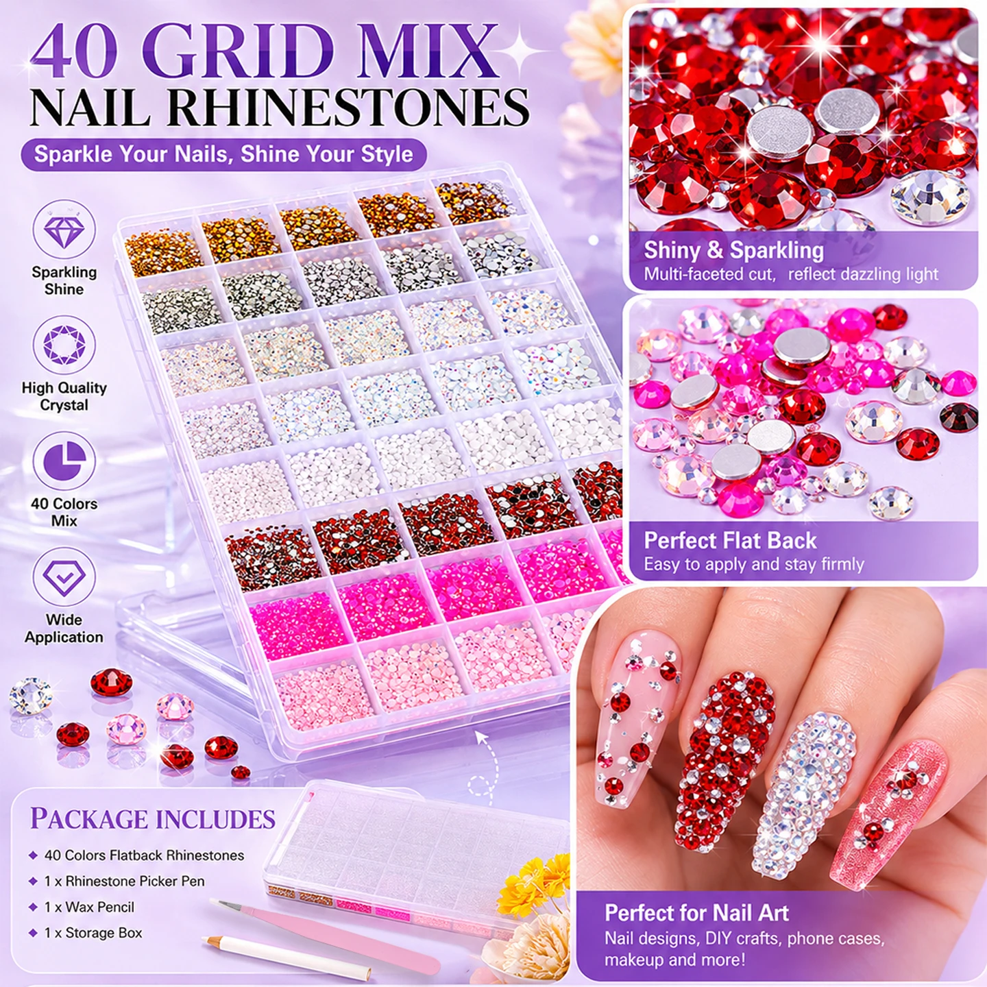 

12 30 40 Grid Pink Red Mixed Resin AB Jelly Flatback Bedazzling Kit Rhinestones Bedazzled Rhinestone Kit Art, Clothing, Glasses