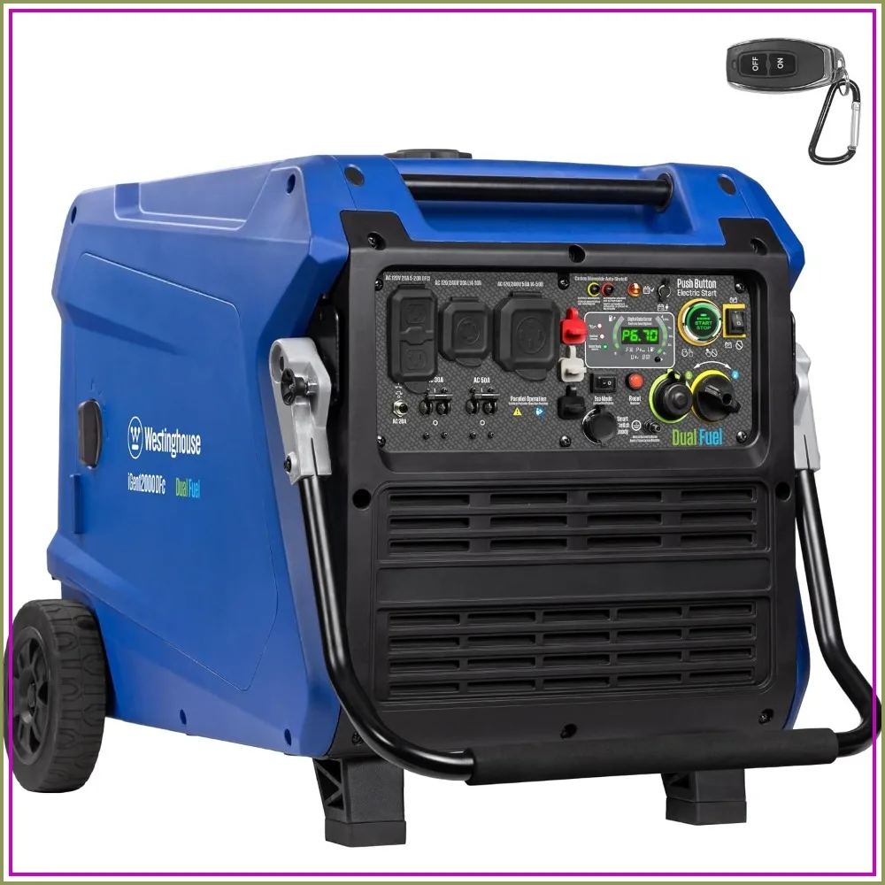 Dual Fuel Inverter Generator 12000 Peak Watt Remote Start Transfer Switch Ready Low THD CO Sensor
