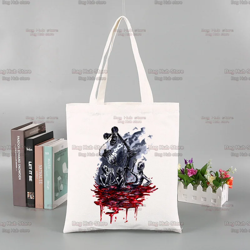 Bloodborne Reutilizável Shopping Bag, Deixe a Besta Caça, Canvas Tote Bolsa, Compra Sac