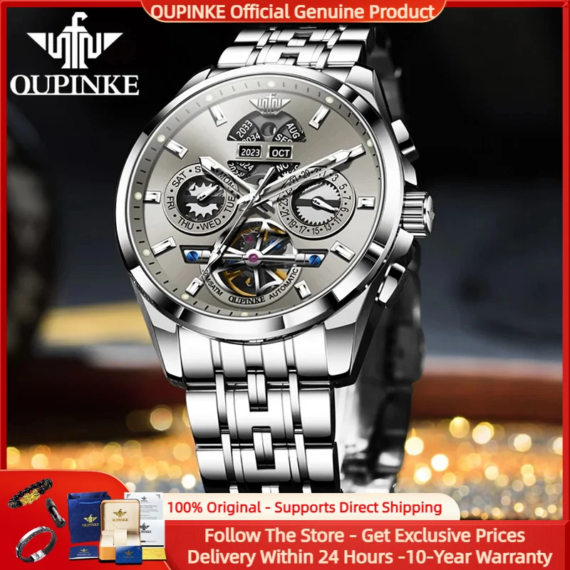 OUPINKE 3251 Luxury Watch Hollow Flywheel Men Automatic Mechanical Watch Waterproof Clock Brand Calendar Week Men Watch Reloj