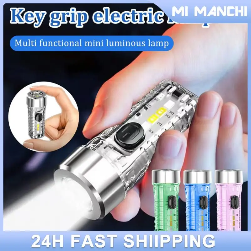 Mini Keychain Flashlight Rechargeable Light Emergency Light With Multicolor Side Lights 7 Lighting Modes For Camping Home