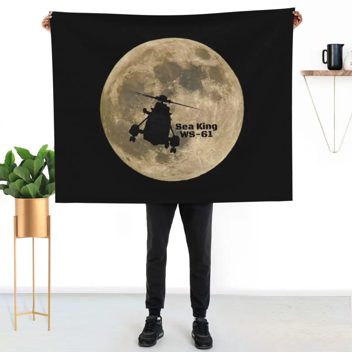

Sea King WS-61 Silhouetted against a Full Moon Throw Blanket Soft Home Decor Blanket for Couch Bedroom