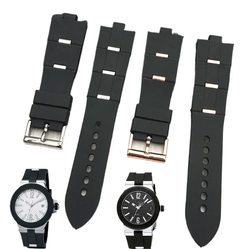 For Bulgari  Rubber Watch Strap with Convex Interface Men's and Women's Soft Comfortable Watchband Accessories 22x8mm 24x8mm