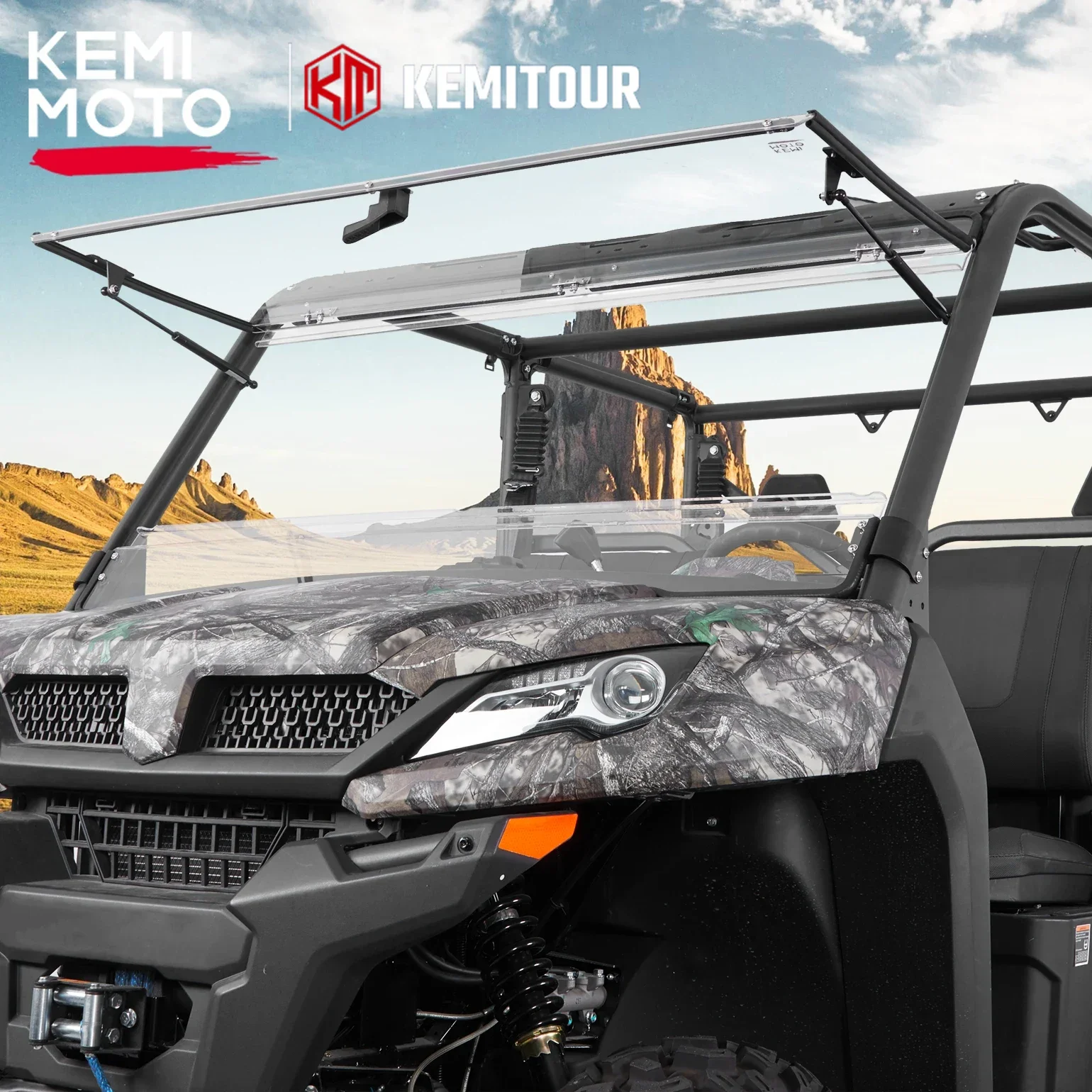 KEMIMOTO UTV 1/5IN Clear PC Flip Windshield Front Windshield Compatible with CFMOTO UForce 1000 2021+, UForce 1000 XL 2022+
