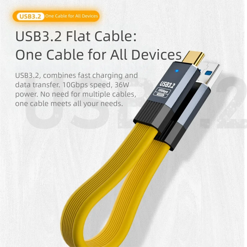 

USB 3.2 Type-A to C Cable 10Gbps Data Transfer QC 36W 3A Fast Charging for Mobile Phone Tablets Laptop External SSD