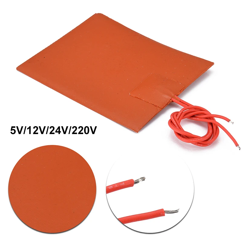 5V 12V 24V 220V Silicone Electric Heating Pad Rubber Heater Mat Heated Bed Plate Flexible Waterproof 3D Printer