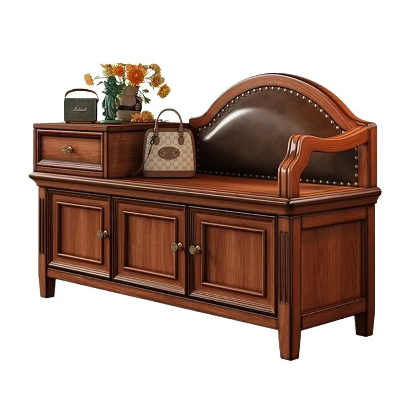 North American style American retro solid wood shoe changing stool, comfortable to sit on shoe changing stool