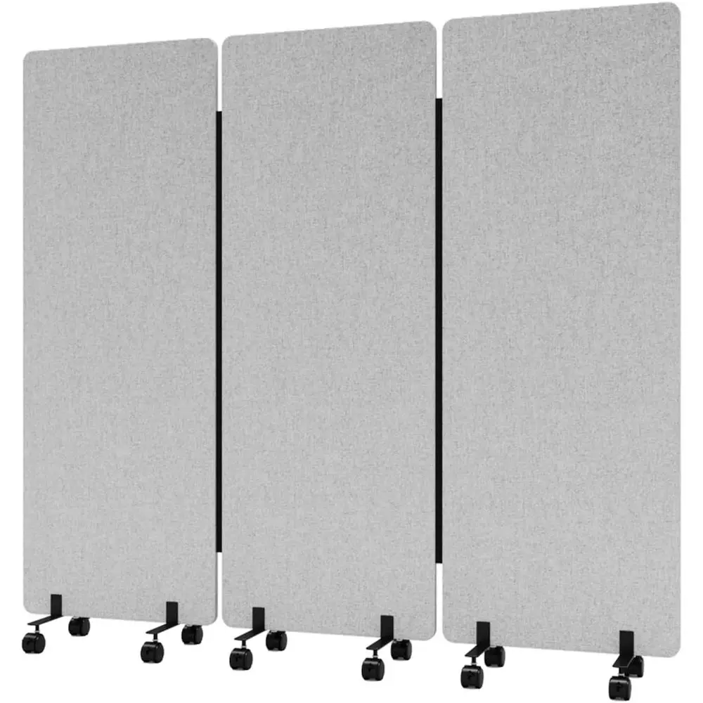 

Portable 3-Panel Acoustic Room Divider with Wheels, 66 High, Light Grey