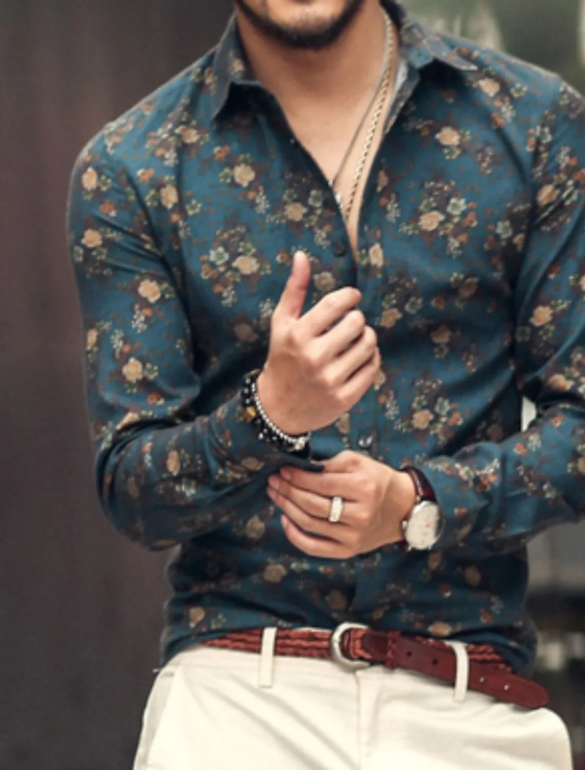 3D Printed Men's Long Sleeve Shirt Comfortable Men's Flap Top Hawaiian 3D Flower Printed Men's Shirt New