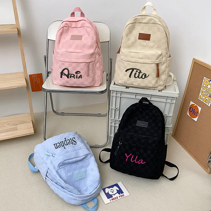 New High School Student High-Capacity Backpack Custom Name Casual Men's Backpack Simple Solid Color Women's Bag