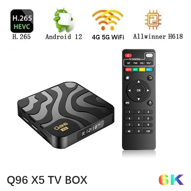 

Q96 X5 Smart Tv Box Android 12 BT4.0 Miracast Airplay Allwinner H618 6K HDR10 5G/4G Wifi 64GB Media Player H.265 TV Box