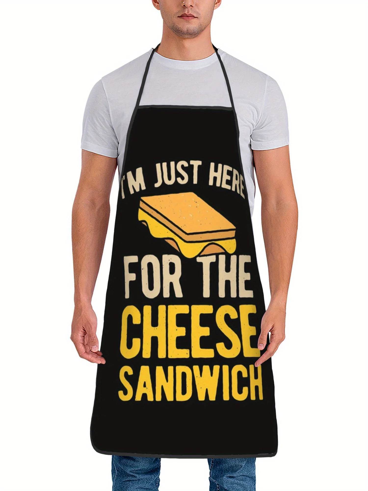 Funny I'm Just Here For Cheese Sandwich Text Print Stain Resistant Apron Home Grilling Baking Uniform Food Fan Birthday Present