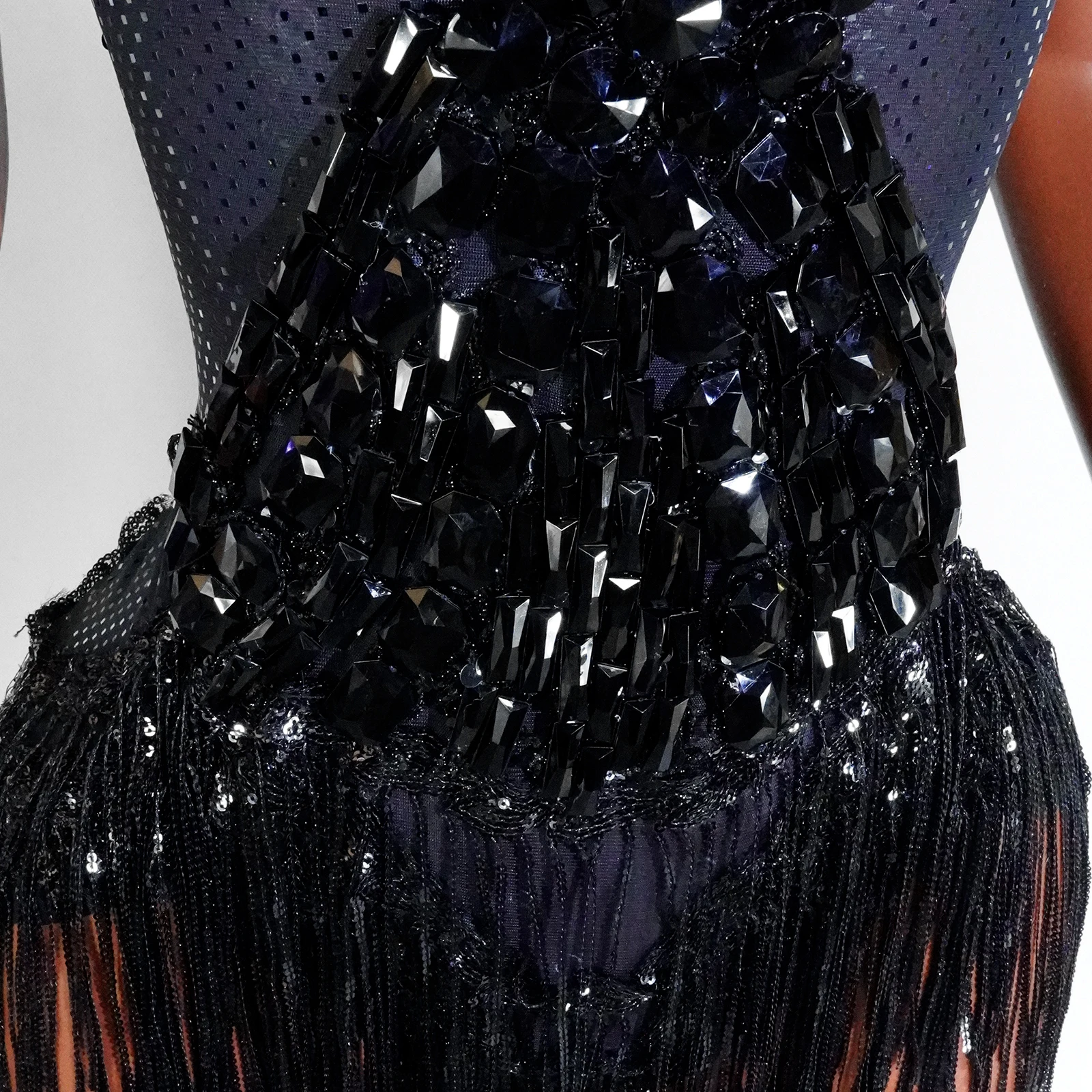 Sexy Black Mesh Tassel Bodysuit Sequins Design Dancer Performance Birthday Party Dance Costume Stage Wear Nightclub Drag Queen