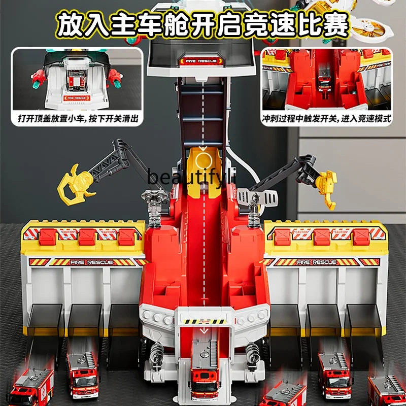 Multifunctional Rescue Fire Truck Toy Light Spray Ejection Track Puzzle Boy