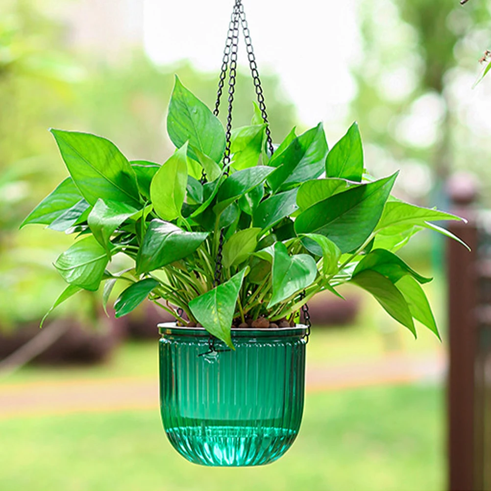 

2PCS Self Watering Hanging Planter Resin Large Diameter Transparent Flower Pot Double Layer Design for Plants