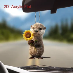 2D Otter with Sunflower Acrylic Pendant Cute Animal Keychain Versatile Charm Cartoon Decor for Car Backpacks Festive Party Gift