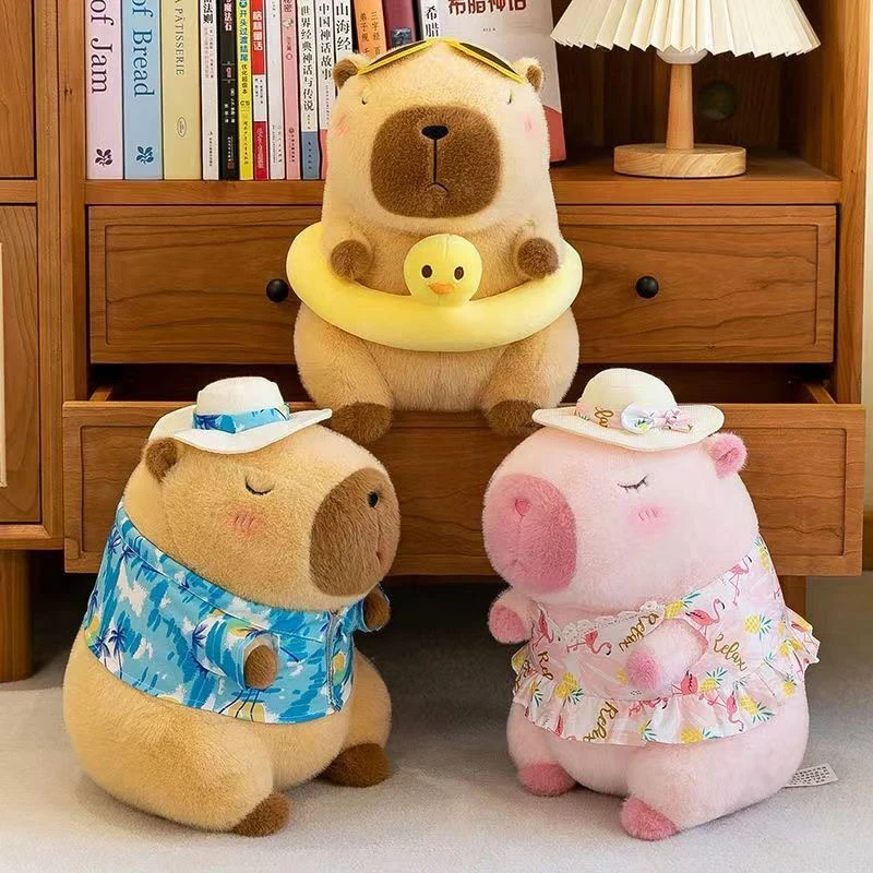 น่ารักจําลอง Beachwear Capybara เป็ดสีเหลืองแหวนว่ายน้ํา Capybara Plush ของเล่น Kawaii ตุ๊กตาสัตว์ตุ๊กตาของขวัญวันเกิด