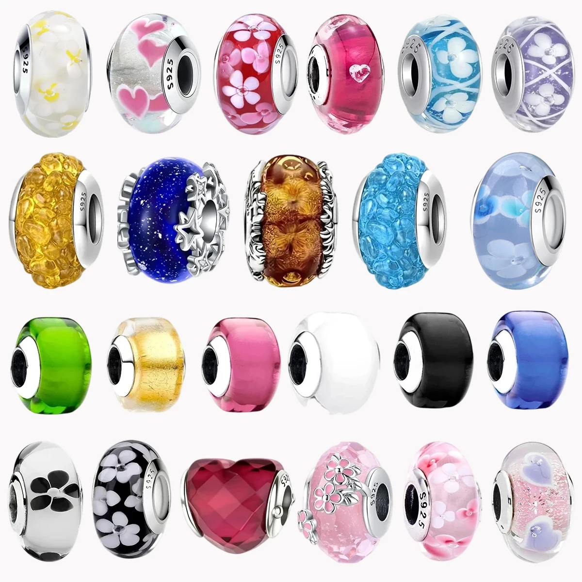 

925 Sterling Silver Murano Glass Charms fit Original Bracelets Round Murano Glass Charms Beads DIY Women Jewelry Gifts for Women