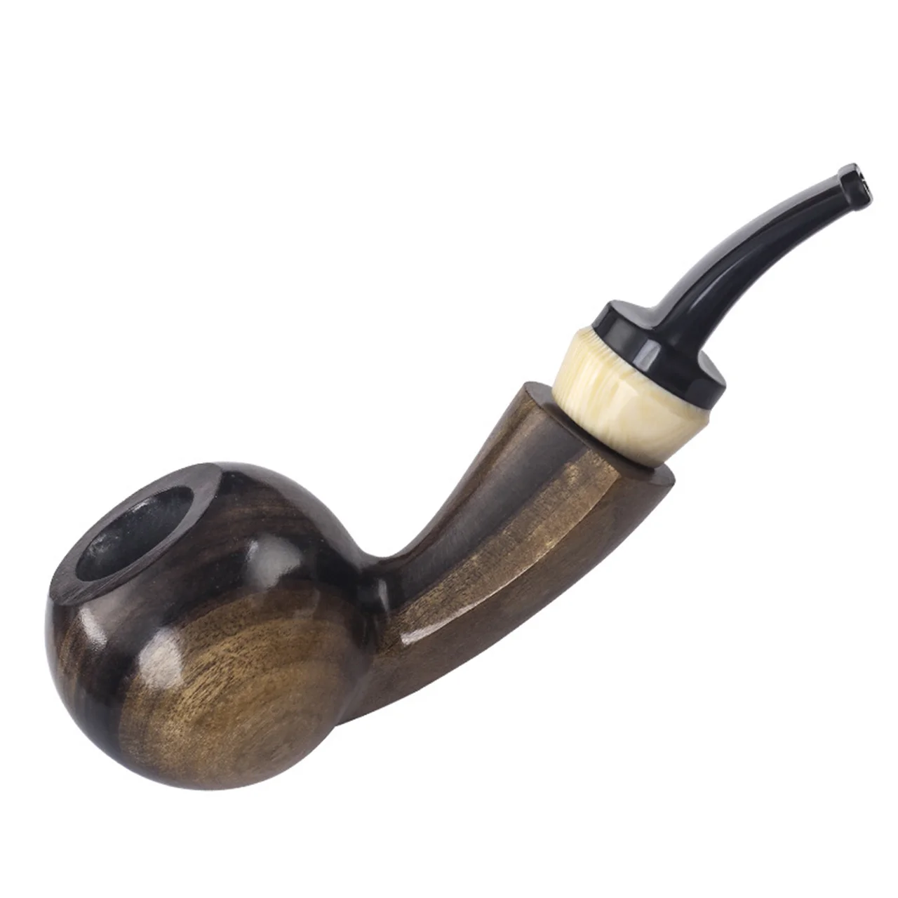 Army Mount Ebony Wood 9mm Filter Apple Type Cut Tobacco Pipe Retro Gentleman Bent Handle Handmade Smoking Pipe With Accessory