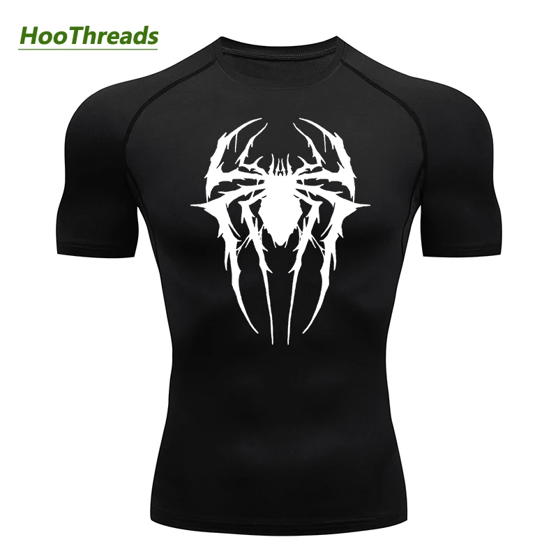 Spider Print Compression Shirts for Men Gym Workout Fitness Rash Guard Athletic Sport Quick Dry Undershirts Baselayers Tshirt