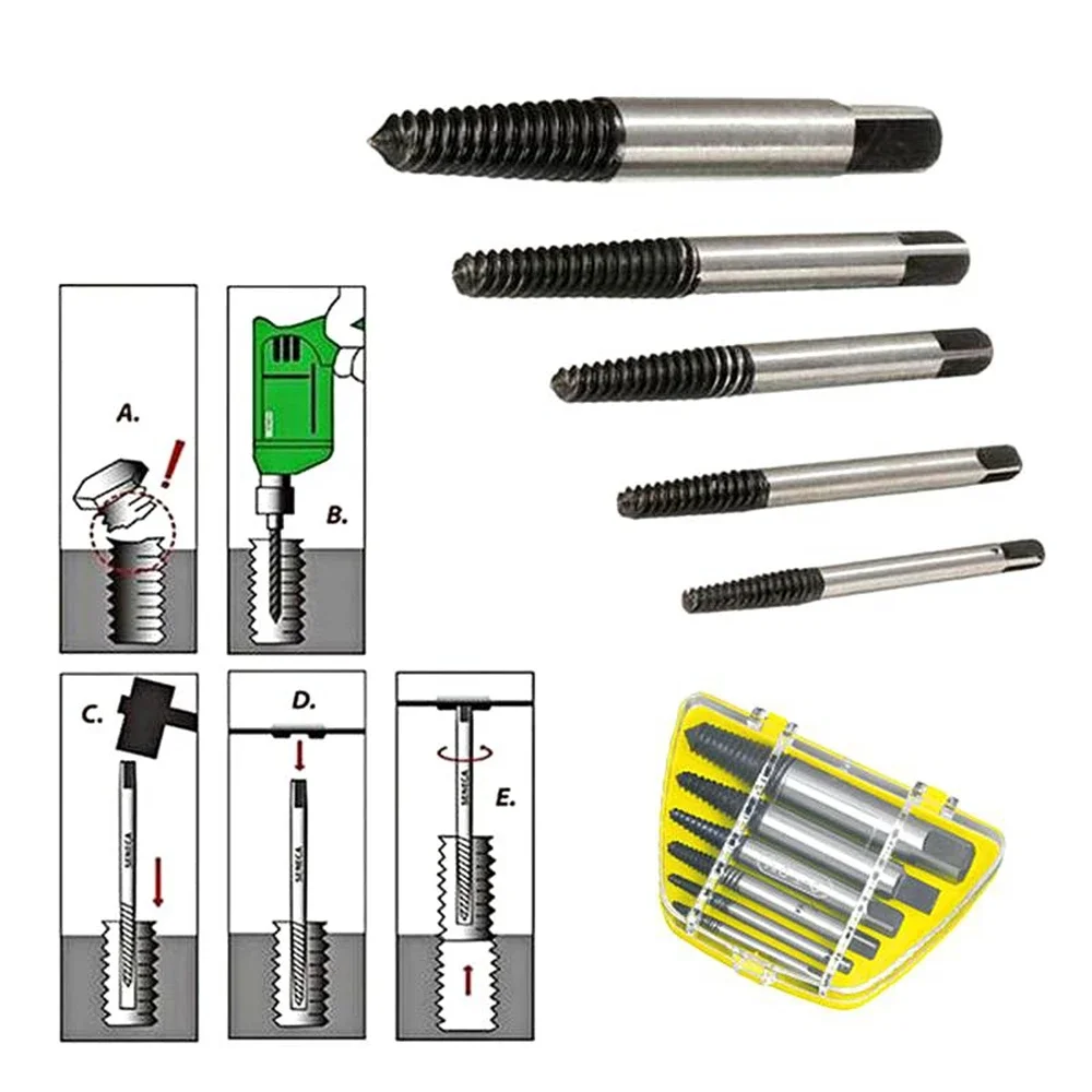 5Pcs / 6Pcs Screw Extractor Center Drill Bits Guide Set Broken Damaged Bolt Remover Removal Easy Set