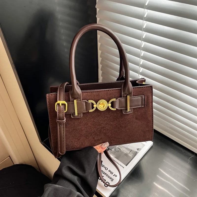 

1pc 2026 Trendy Suede Top-Handle Bag - Multi-Color, Heart-Accent Hardware, Adjustable Strap, Retro Elegant, Versatile Carry