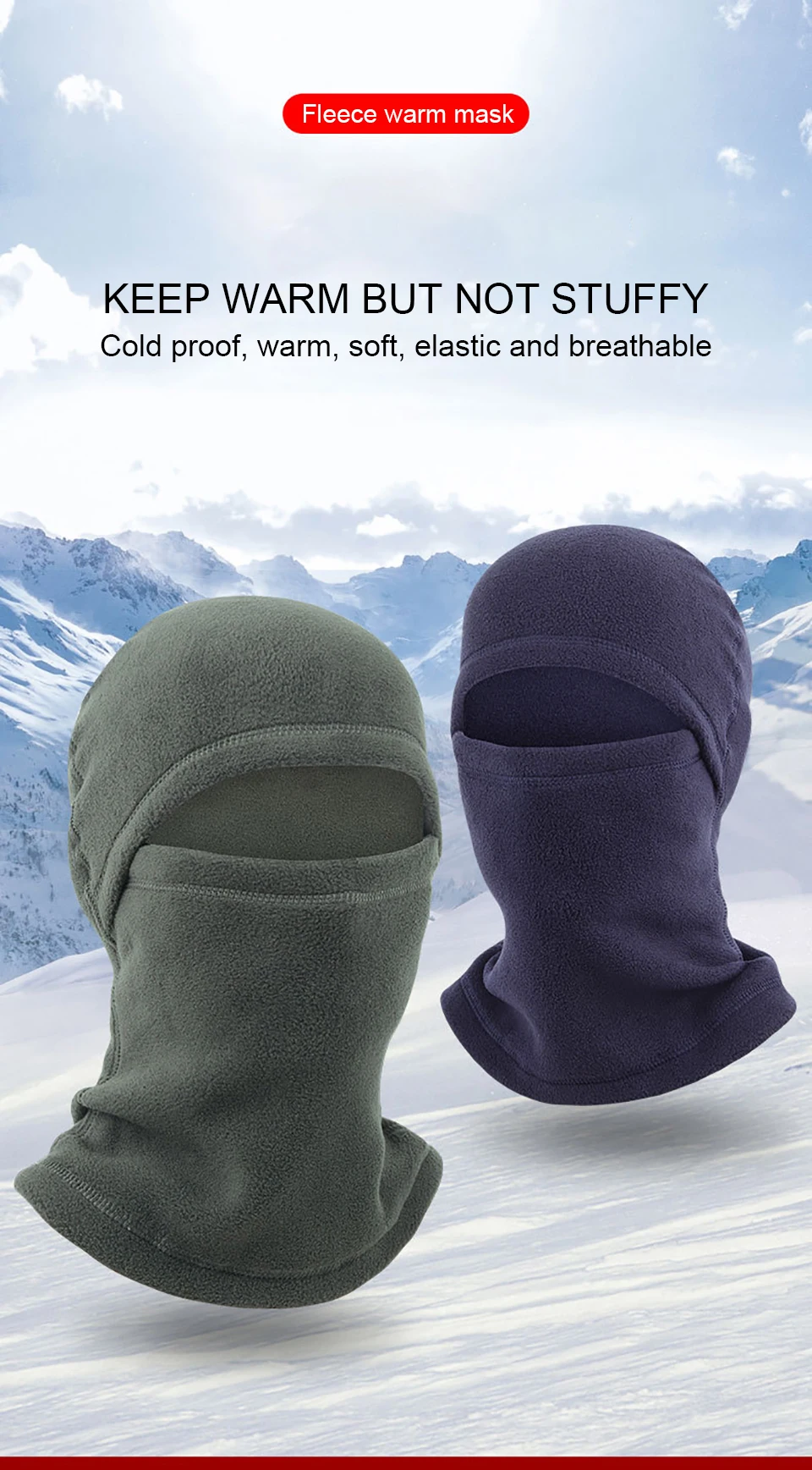 GTUBIKE Winter-Fahrradmaske, thermisch, winddicht, Sturmhaube, Skimaske, Herren und Damen, warm, Polarfleece, Outdoor-Sport, Motorrad-Gesichtsmaske – Detail 1