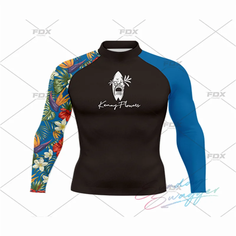 Kenny Flowers Men's Sunscreen Surfing Diving T-shirt Swimsuit Tight fitting Long sleeved UV Swimming Sunscreen Jellyfish Clothes
