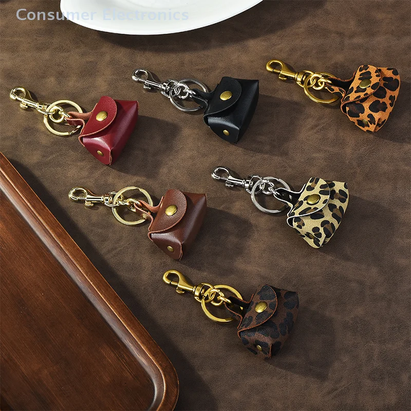 Fashion Leopard Print Mini Handbag Keychain Vintage Exquisite Headphone Bag Pendant Portable Leather Small Coin Bag Gifts