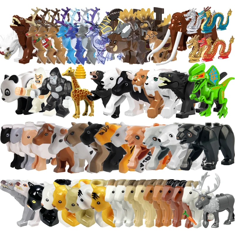 City Animal Figures Building Blocks Sheep Dragon Panda Gorilla Bear Deer Elephant Tiger Wolf Goat Cattle MOC Bricks Kid Toy Gift