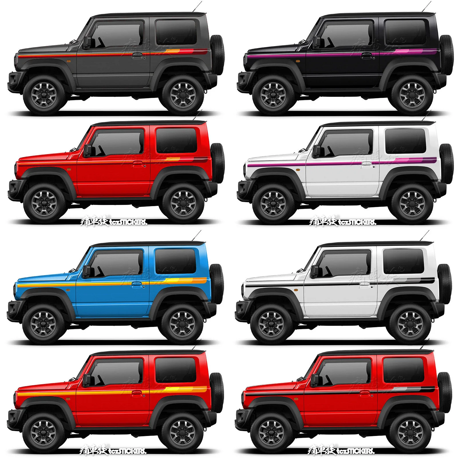 For Suzuki Jimny JB74 3 Door Car Door Side Stickers Auto Body Stripe Decal Kit Waterproof Vinyl Film Exterior Car Accessories