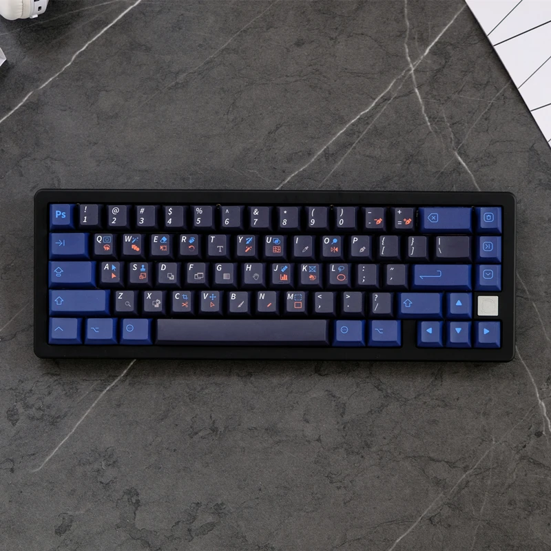 129 Keys/set GMK PS Keycaps Cherry Profile Blue Black Key Caps PBT Dye Subbed Keycap For MX Switch 61/64/68/75/87/104/980