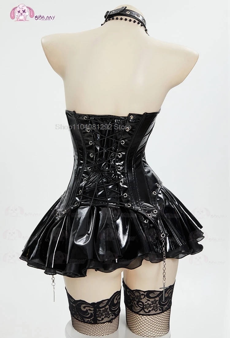 Op Voorraad Miss Misa Halloween Gothic Zwart Corset Top Met Veters En Rok Met Netkousen En Mouwen Cosplay Kostuum En Pruik