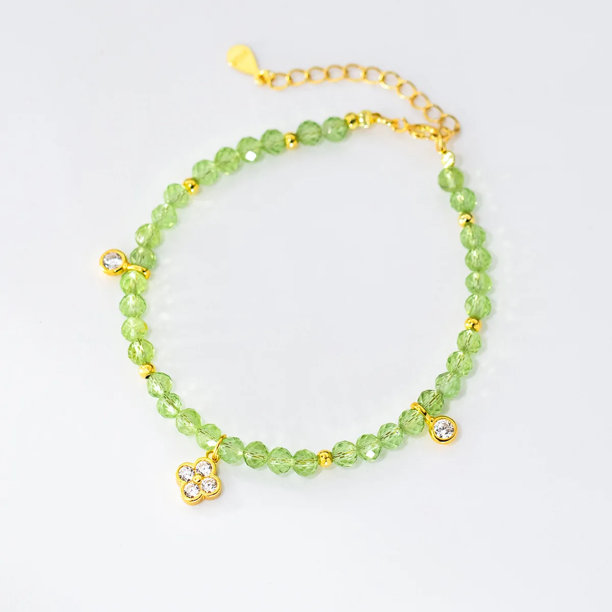 S925 Sterling Silver Four-Leaf Flower Green Zircon Bracelet Fresh Sweet Style Forest Series Jewelry 925 Silver Round Pendant