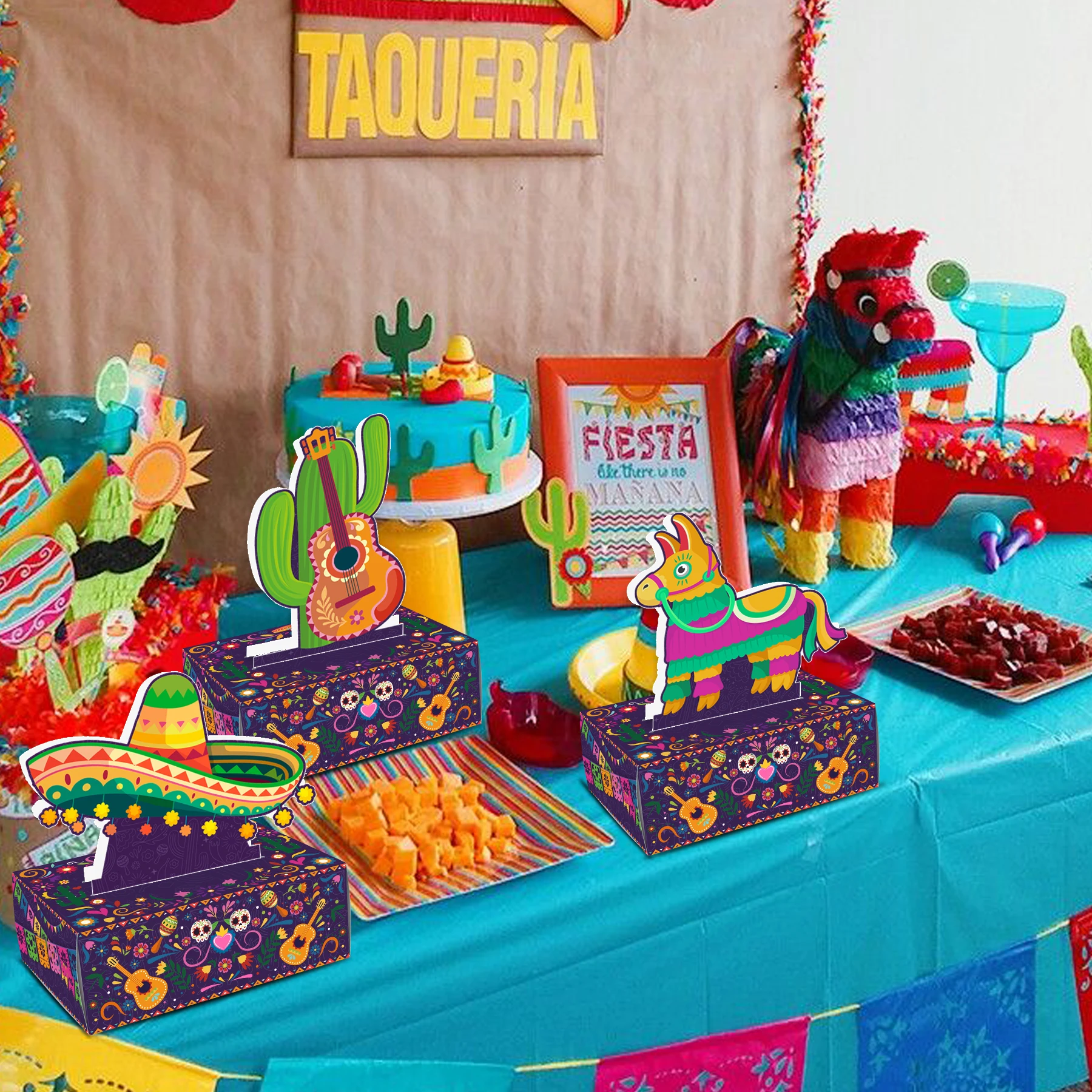 Funny Mexican Fiesta Party Gift Boxes with 6 Toppers & 6 Boxes, Cinco De Mayo Party Candy Goodie Treat Boxes for Party Gifts