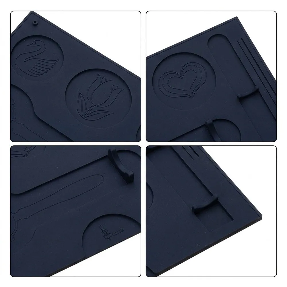 Black Silicone Coffee Mat With Tool Holder For Barista Station Tamper And Brush Storage Non-slip Countertop Organizer