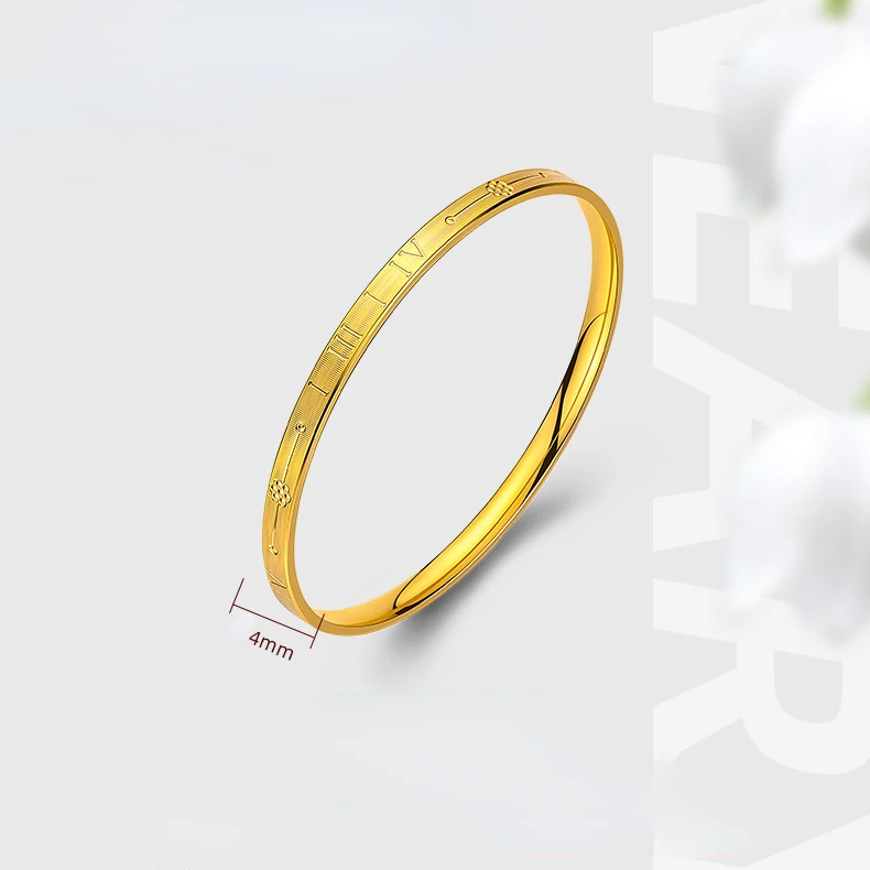 Real 24K Gold Color Bracelet for Women CNC Craft Car Flower 1314 Bracelet Bangles for Girlfriend Birthday Gift Fine Jewelry