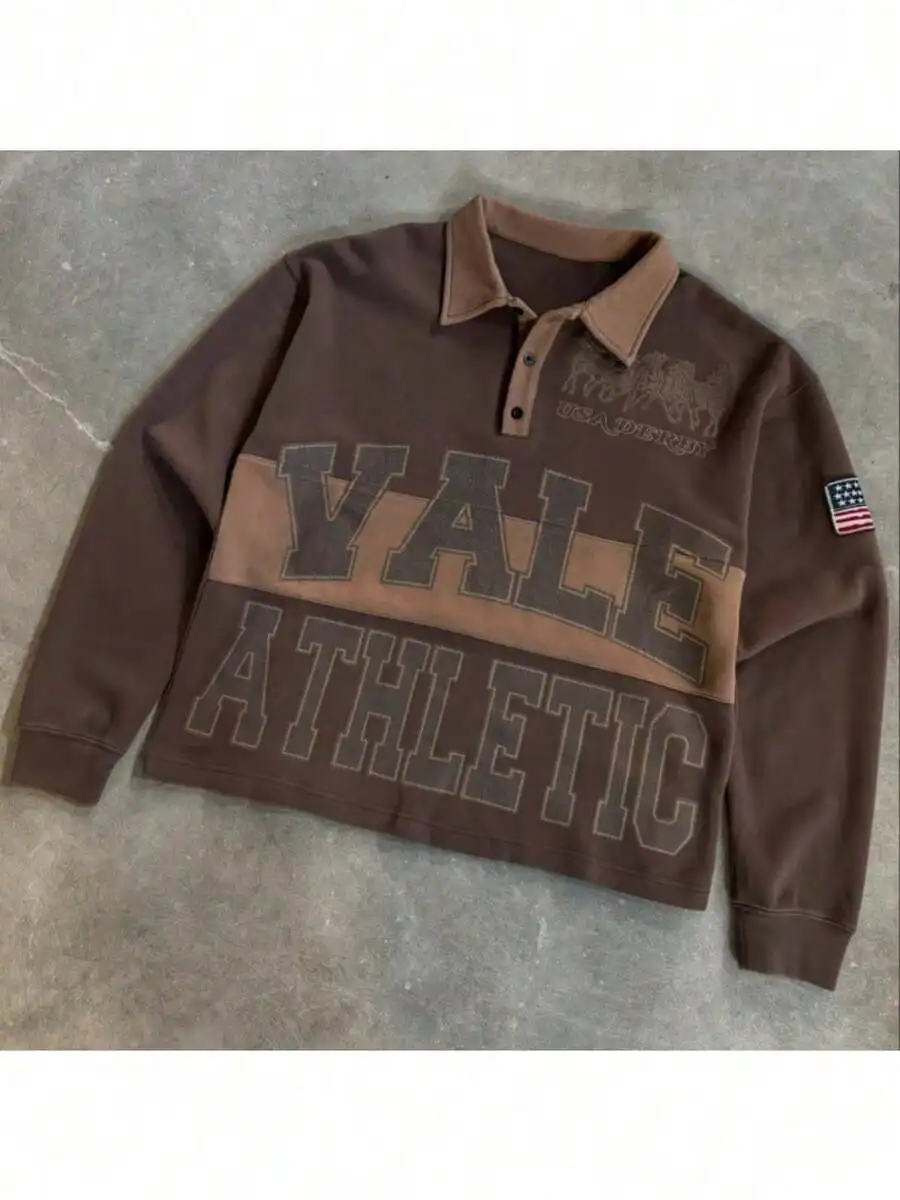 Brown American Retro 3D Print Shirt Streetwear Casual Top