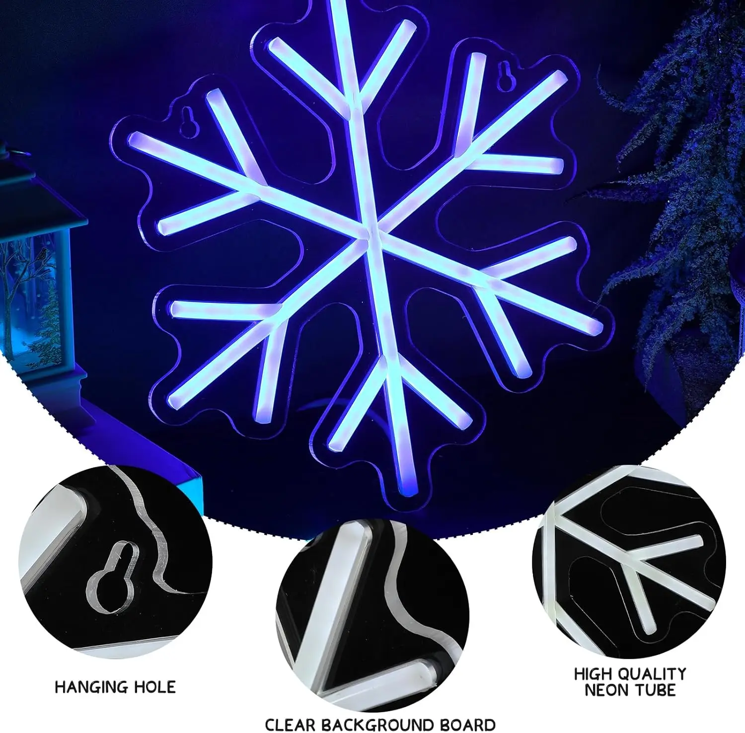 3pcs Snowflake LED Neon Signs, 9*7.9 Inch Snowflake Neon LED Lights Winter Neon Window Wall Bar Living Room Decoration Winter Ch