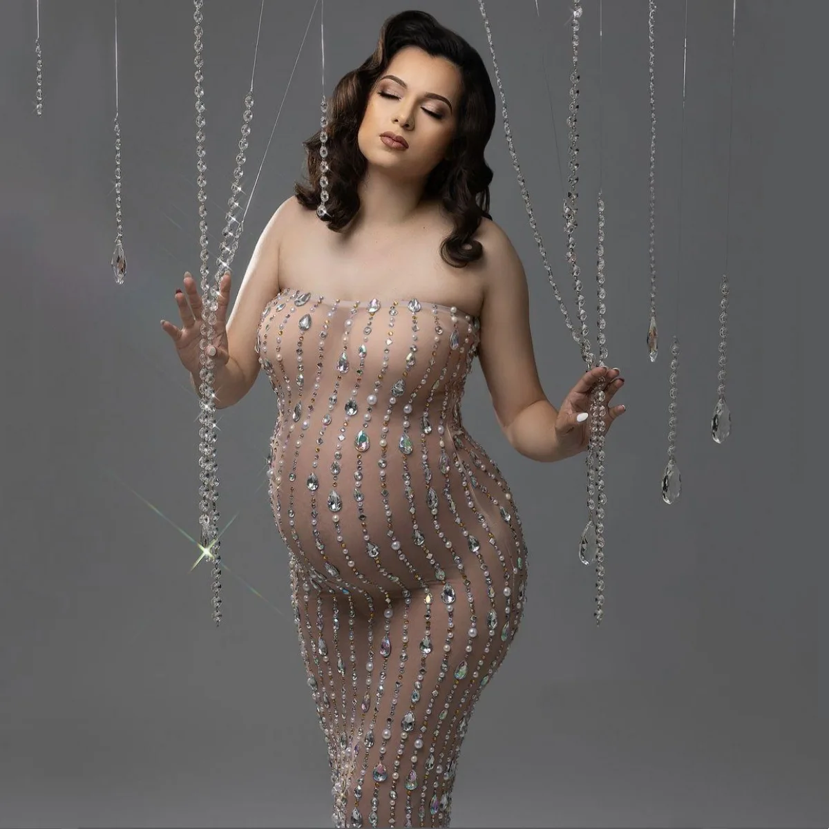 

Maternity Photography Sexy Shiny Rhinestone Dress Stretchy Skinny Crystals Maternity Photo Shoot Outfit Pregnancy Photography