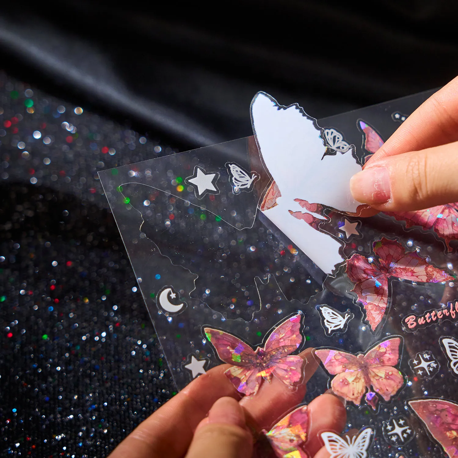 Cut Film Pet Sticker Book Romantic Butterfly Series Laser Shell Light Versatile Handbook DIY Guka Collage