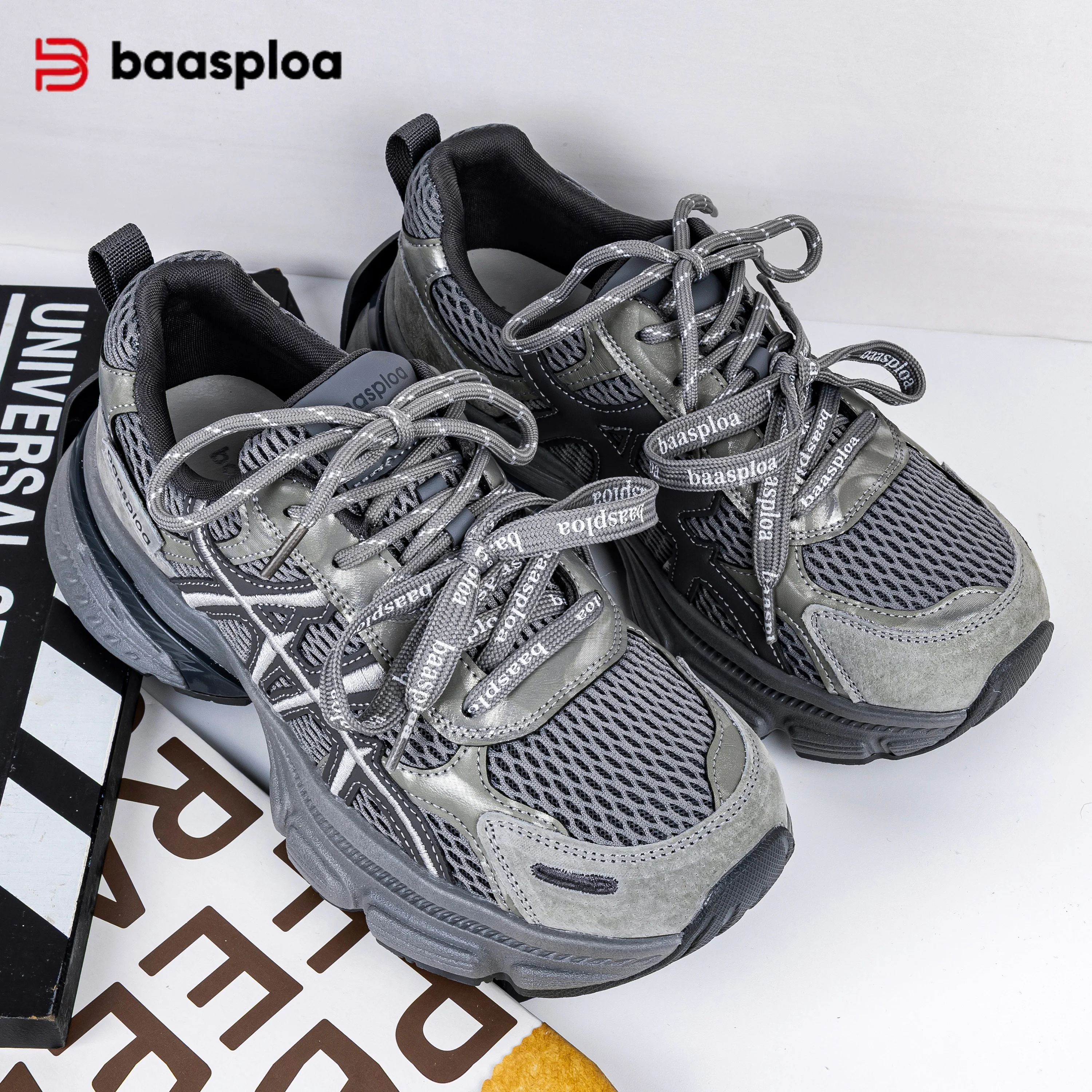 Baasploa Women Casual Sneakers Height Increase Breathable Walking Shoes For Women Comfort Daily Chunky Sneakers Non-Slip
