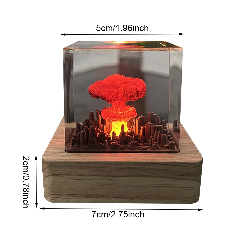 Nuclear Explosion 3D Night Light Resin Nuclear Bomb Explosion Night Lamp USB Charging for Home Living Room Decor