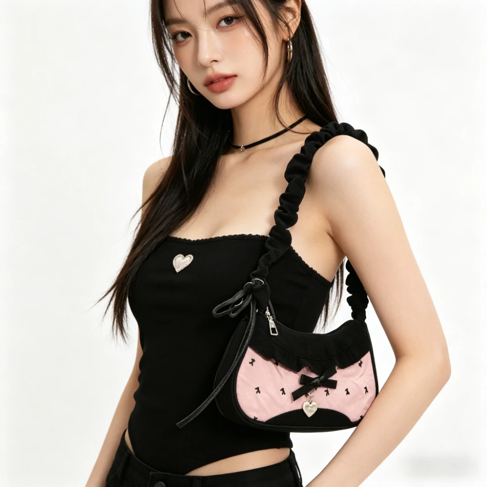 

Fashion Plaid Women Underarm Bag Contrast Color Lace Shoulder Strap Casual Daily Commute Handbag for Students