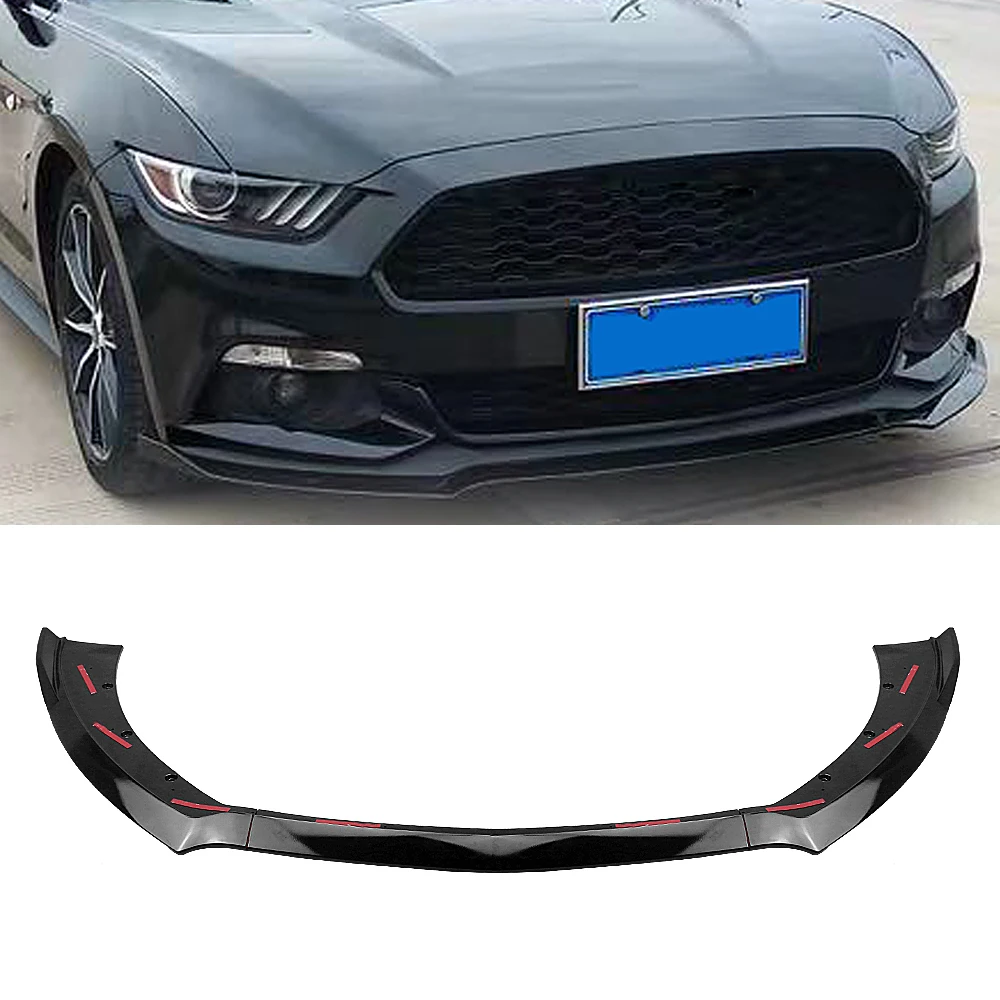 

For Ford Mustang 2015 2016 2017 Glossy Black Front Bumper Spoiler Lip Lower Body Kit Guard Plate Splitter Lippe Blade Protector