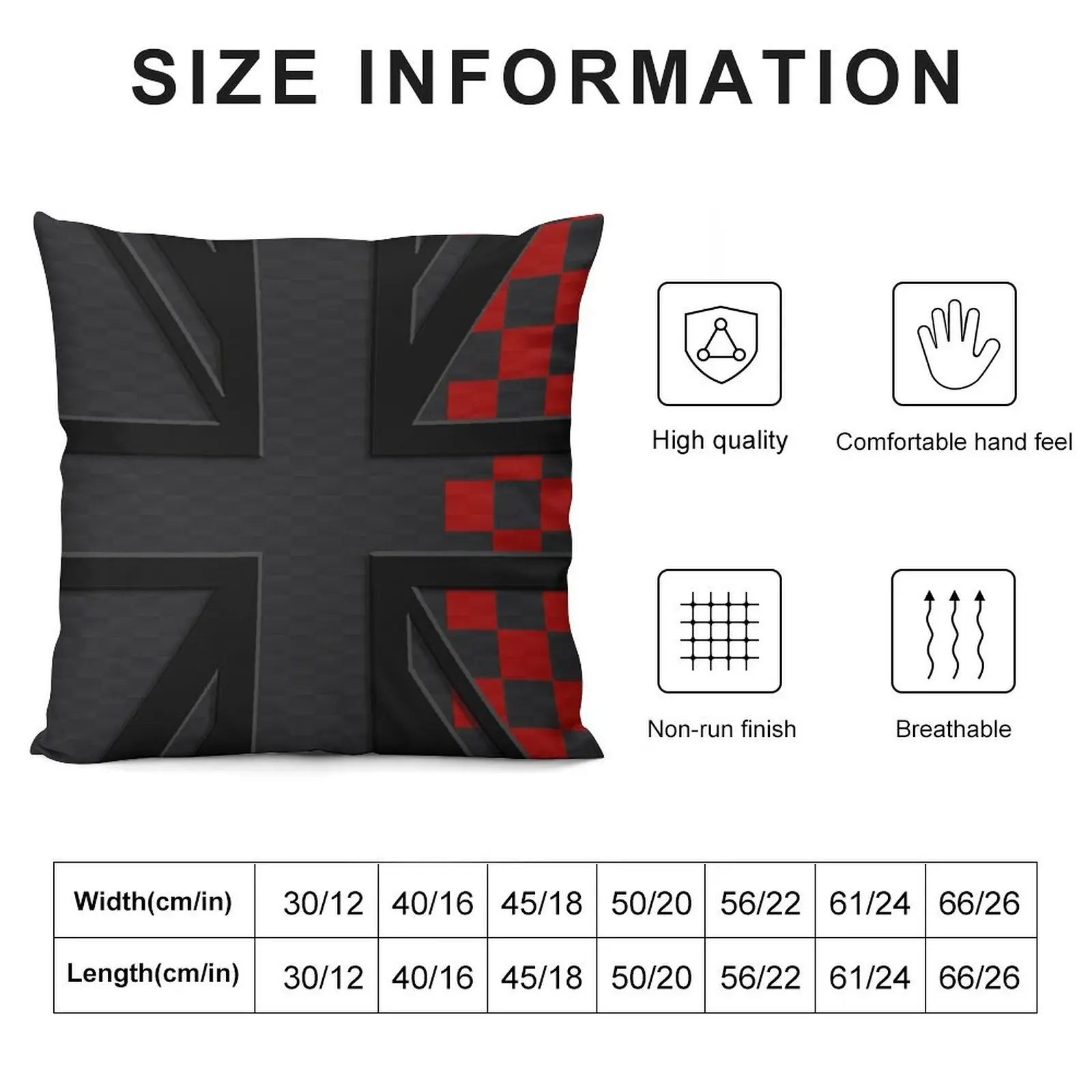 Midnight Black Union Jack Carbon Black Gray Red Checkered Mini Cooper 3D British Flag Throw Pillow Decorative pillowcase pillow